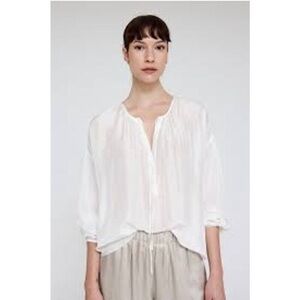 NWT Raquel Allegra Silk Twill Poet Blouse Tie Neck Top White Edwardian Victorian